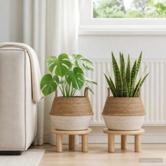vidaXL Γλάστρα με Χερούλια 2 τμχ. Λευκό Ø 45 x 36 cm 100% Θαλασσόχορτο