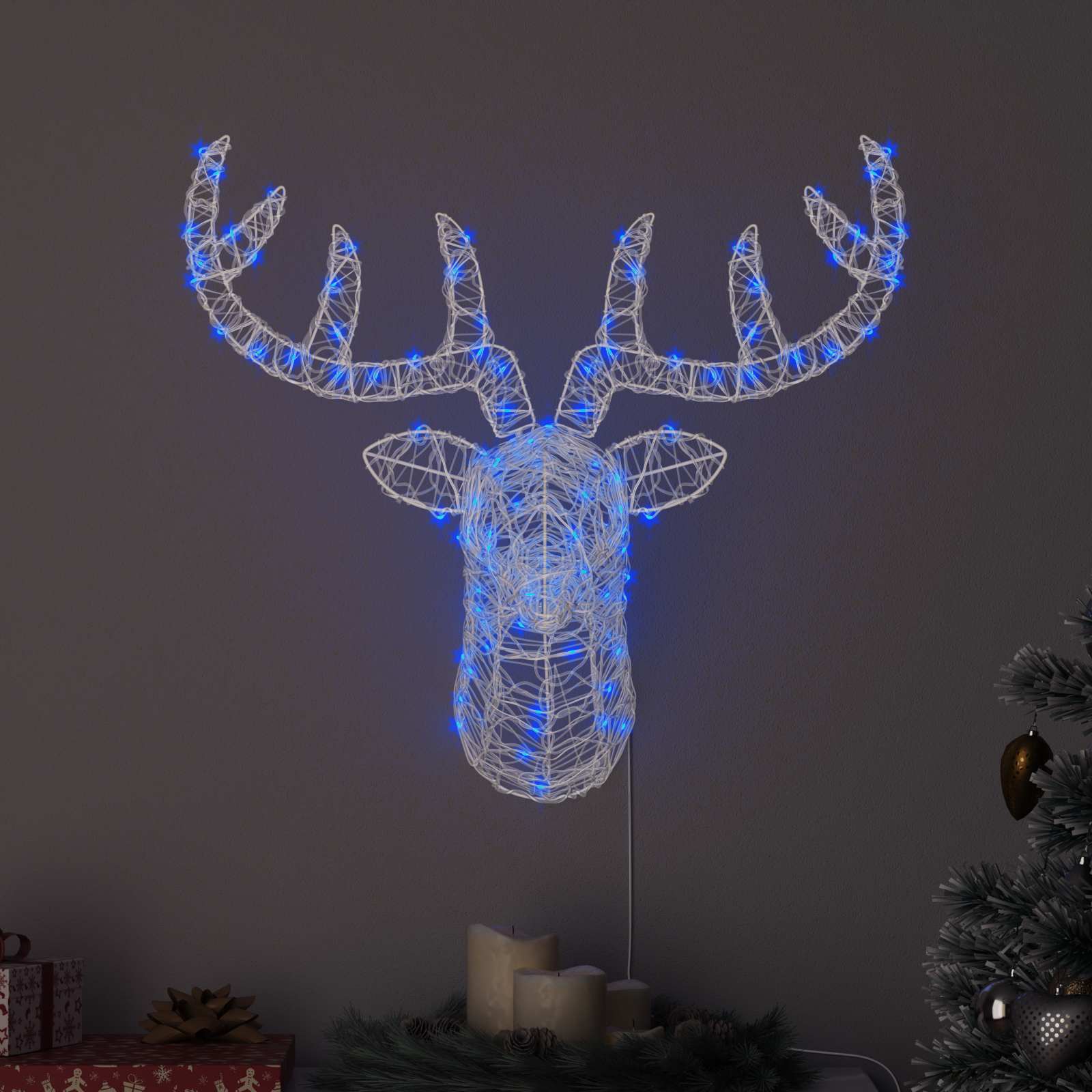 vidaXL Κεφάλι Ελαφιού 140 LED Μπλε 68 x 36,5 x 62,5 εκ Ακρυλικό