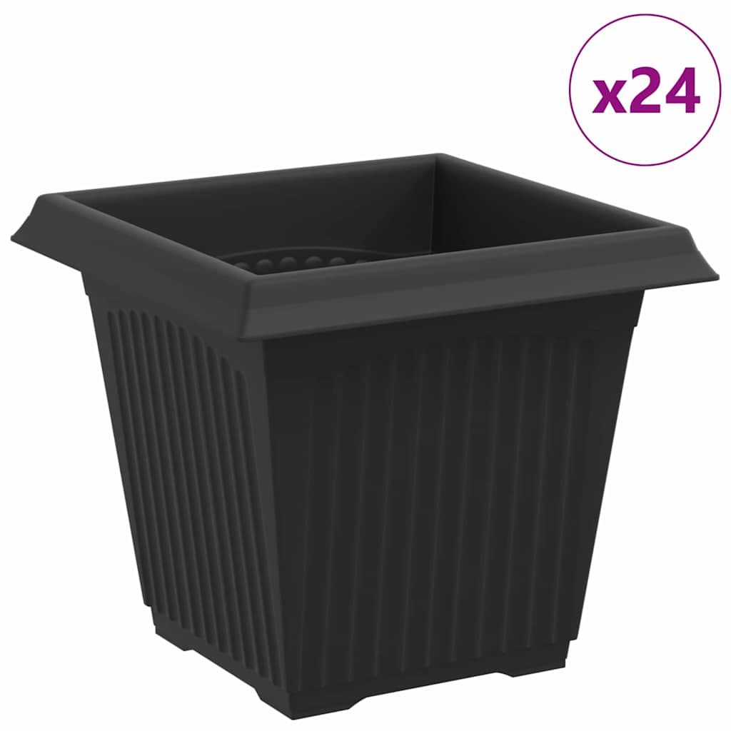 vidaXL Τετράγωνη Γλάστρα για Λουλούδια 24 τμχ. Μαύρο 16 x 16 x 14 εκ - Image 2