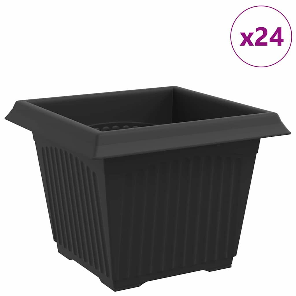 vidaXL Τετράγωνη Γλάστρα για Λουλούδια 24 τμχ. Μαύρο 23 x 23 x 17,5 εκ - Image 2