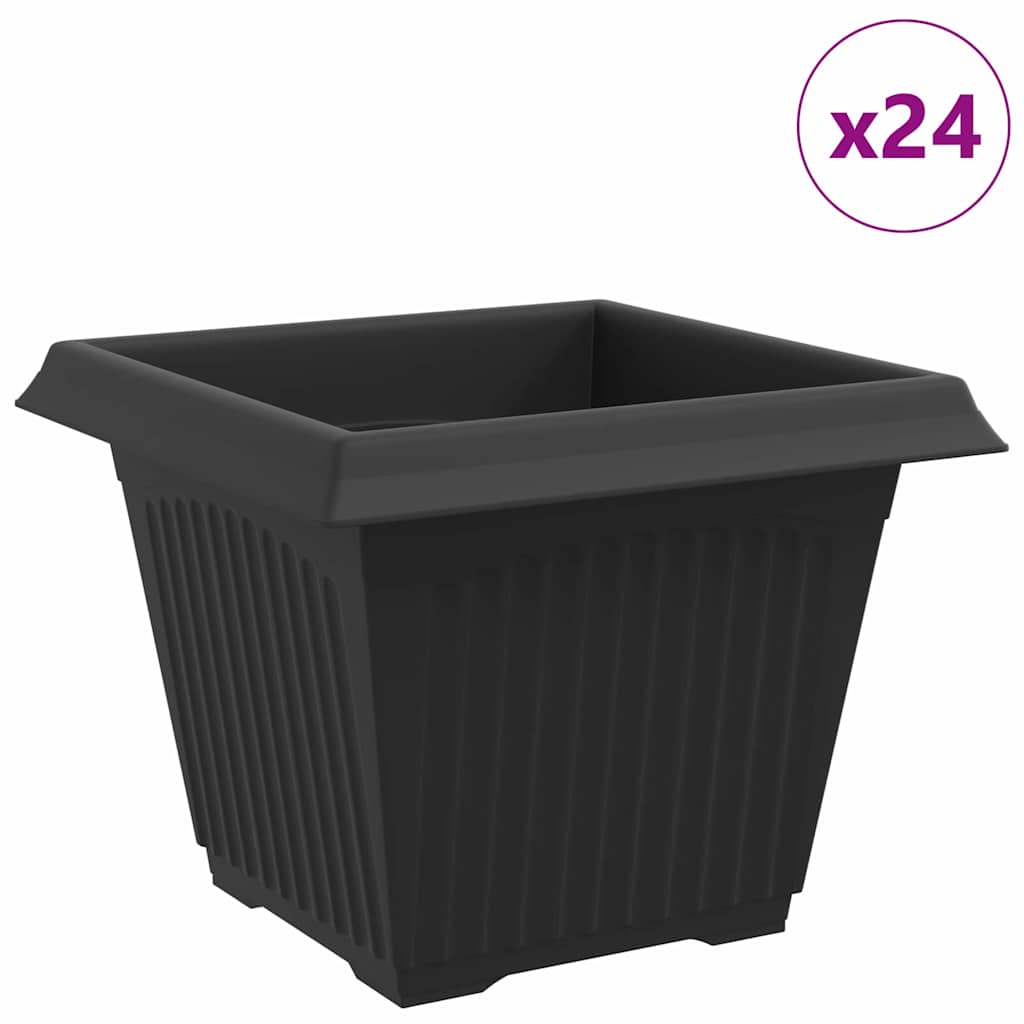 vidaXL Τετράγωνη Γλάστρα για Λουλούδια 24 τμχ. Μαύρο Πλαστικό - Image 2