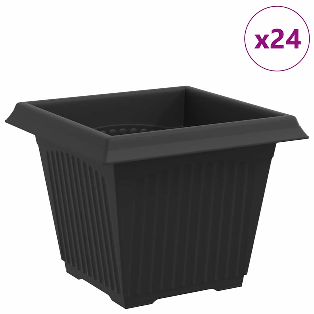 vidaXL Τετράγωνη Γλάστρα για Λουλούδια 24 τμχ. Μαύρο 33 x 33 x 26 εκ - Image 2