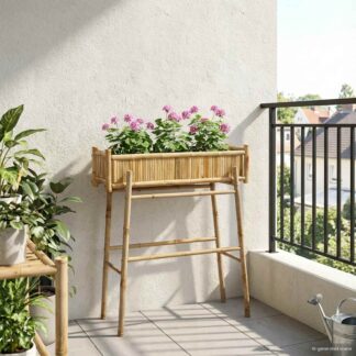 vidaXL Γλάστρα Κήπου με Βάση Φυσικό 100 x 38 x 114 εκ Μπαμπού
