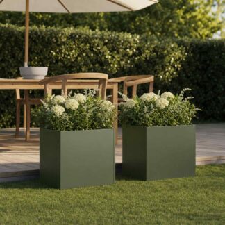 vidaXL Γλάστρα Κήπου 2 τμχ. Λαδί 45 x 45 x 45 cm Ψυχρής έλασης χάλυβας