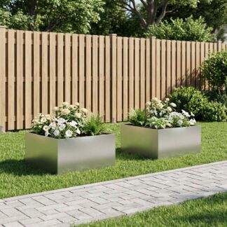 vidaXL Γλάστρα Κήπου 2 τμχ. Ασημί 60 x 60 x 40 cm Ανοξείδωτο Ατσάλι