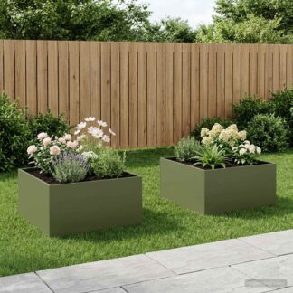 vidaXL Γλάστρα Κήπου 2 τμχ. Λαδί 80 x 80 x 40 cm Ψυχρής έλασης χάλυβας