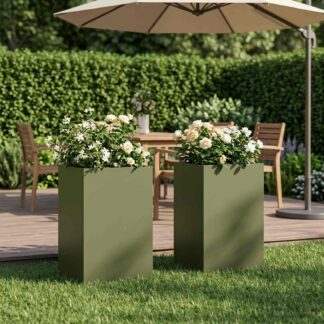 vidaXL Γλάστρα Κήπου 2 τμχ. Λαδί 30 x 30 x 50 cm Ψυχρής έλασης χάλυβας