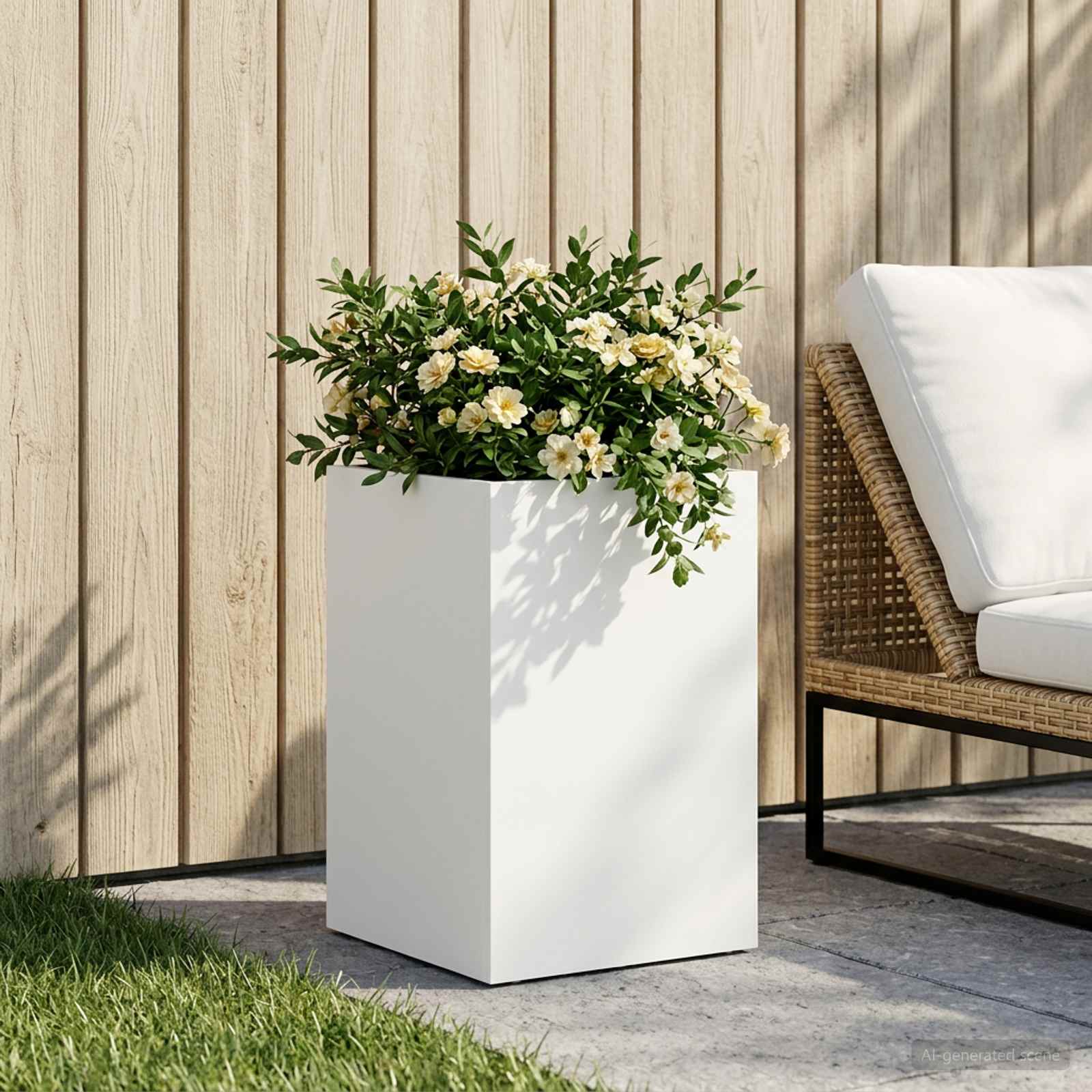 vidaXL Γλάστρα Κήπου Λευκό 40 x 40 x 50 cm Ψυχρής έλασης χάλυβας