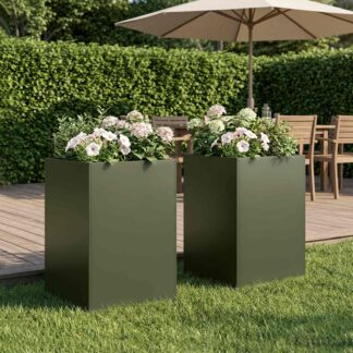 vidaXL Γλάστρα Κήπου 2 τμχ. Λαδί 40 x 40 x 75 cm Ψυχρής έλασης χάλυβας