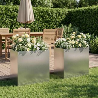vidaXL Γλάστρα Κήπου 2 τμχ. Ασημί 50 x 30 x 40 εκ. Ανοξείδωτο Ατσάλι