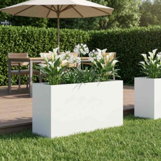 vidaXL Γλάστρα Κήπου Λευκό 100 x 30 x 50 cm Ψυχρής έλασης χάλυβας