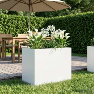vidaXL Γλάστρα Κήπου Λευκό 60 x 40 x 50 cm Ψυχρής έλασης χάλυβας