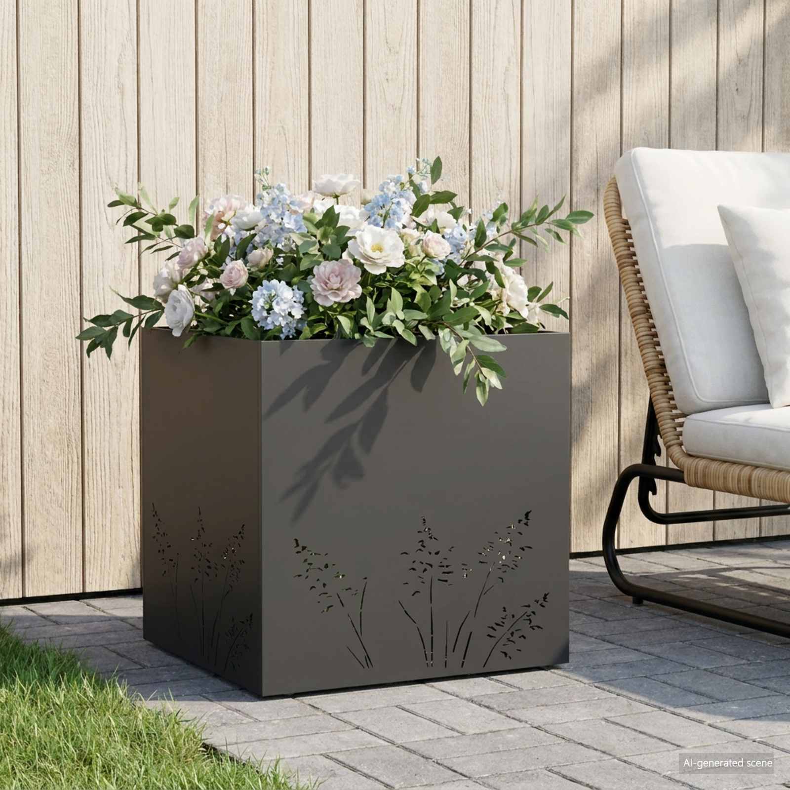 vidaXL Γλάστρα Κήπου Μαύρο 50 x 50 x 49 cm Ψυχρής έλασης χάλυβας