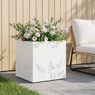 vidaXL Γλάστρα Κήπου Λευκό 50 x 50 x 49 cm Ψυχρής έλασης χάλυβας