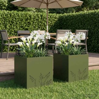 vidaXL Γλάστρα Κήπου 2 τμχ. Λαδί 50 x 50 x 49 cm Ψυχρής έλασης χάλυβας