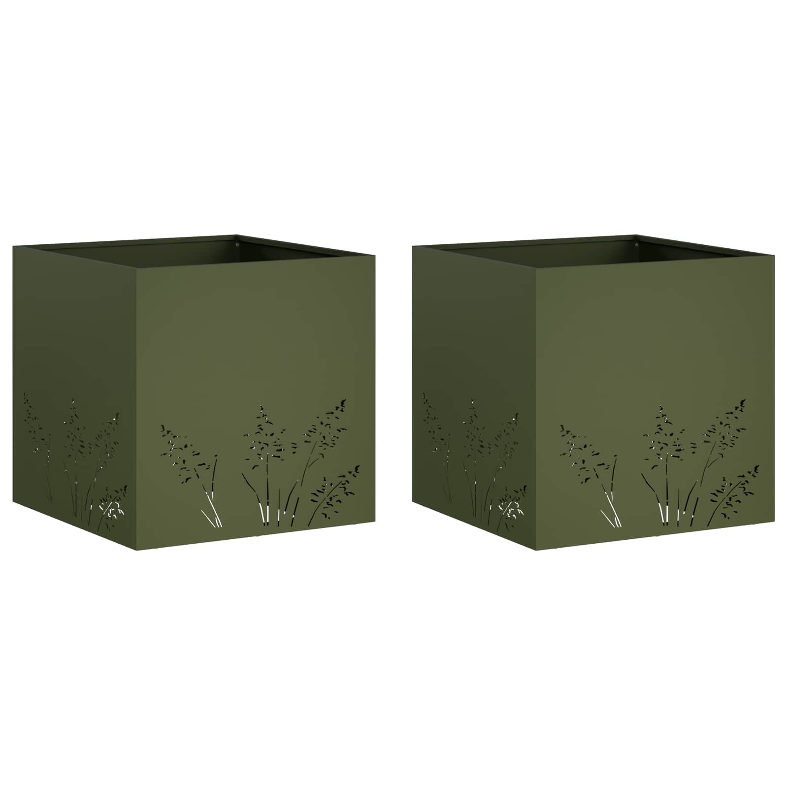 vidaXL Γλάστρα Κήπου 2 τμχ. Λαδί 50 x 50 x 49 cm Ψυχρής έλασης χάλυβας - Image 2