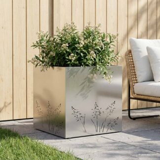 vidaXL Γλάστρα Κήπου Ασημί 50 x 50 x 49 cm Ανοξείδωτο Ατσάλι