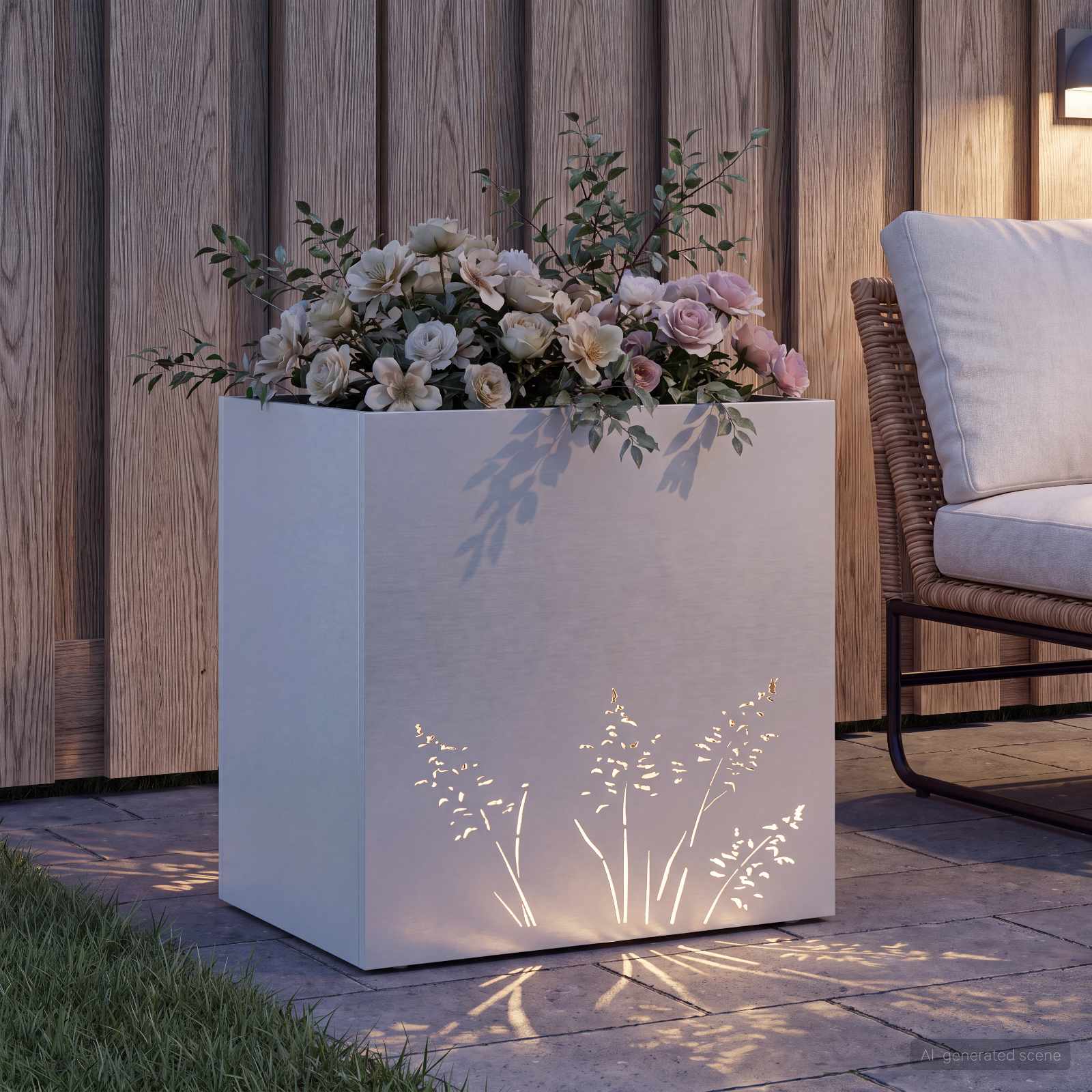 vidaXL Γλάστρα Κήπου Λευκό 50 x 30 x 49 εκ Ψυχρής έλασης χάλυβας - Image 3