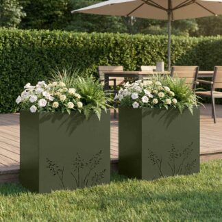 vidaXL Γλάστρα Κήπου 2 τμχ. Λαδί 50 x 30 x 49 εκ Ψυχρής έλασης χάλυβας