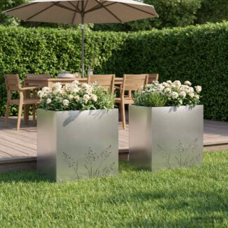 vidaXL Γλάστρα Κήπου 2 τμχ. Ασημί 50 x 30 x 49 εκ Ανοξείδωτο Ατσάλι