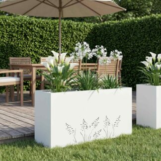 vidaXL Γλάστρα Κήπου Λευκό 100 x 30 x 49 εκ Ψυχρής έλασης χάλυβας