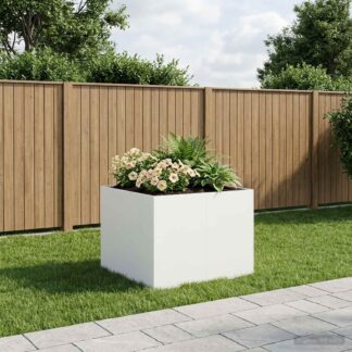 vidaXL Γλάστρα Κήπου Λευκό 80 x 80 x 60 εκ. Ψυχρής έλασης χάλυβας