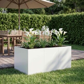 vidaXL Γλάστρα Κήπου Λευκό 120 x 80 x 60 εκ Ψυχρής έλασης χάλυβας