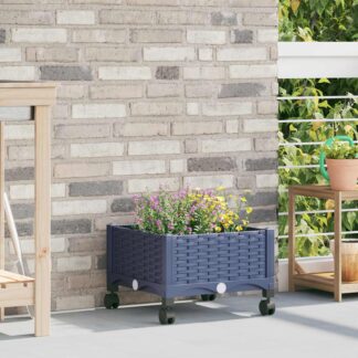 vidaXL Κήπος Γλαστράκι με Ροδάκια Μπλε Γκρι 40 x 40 x 33 cm PP