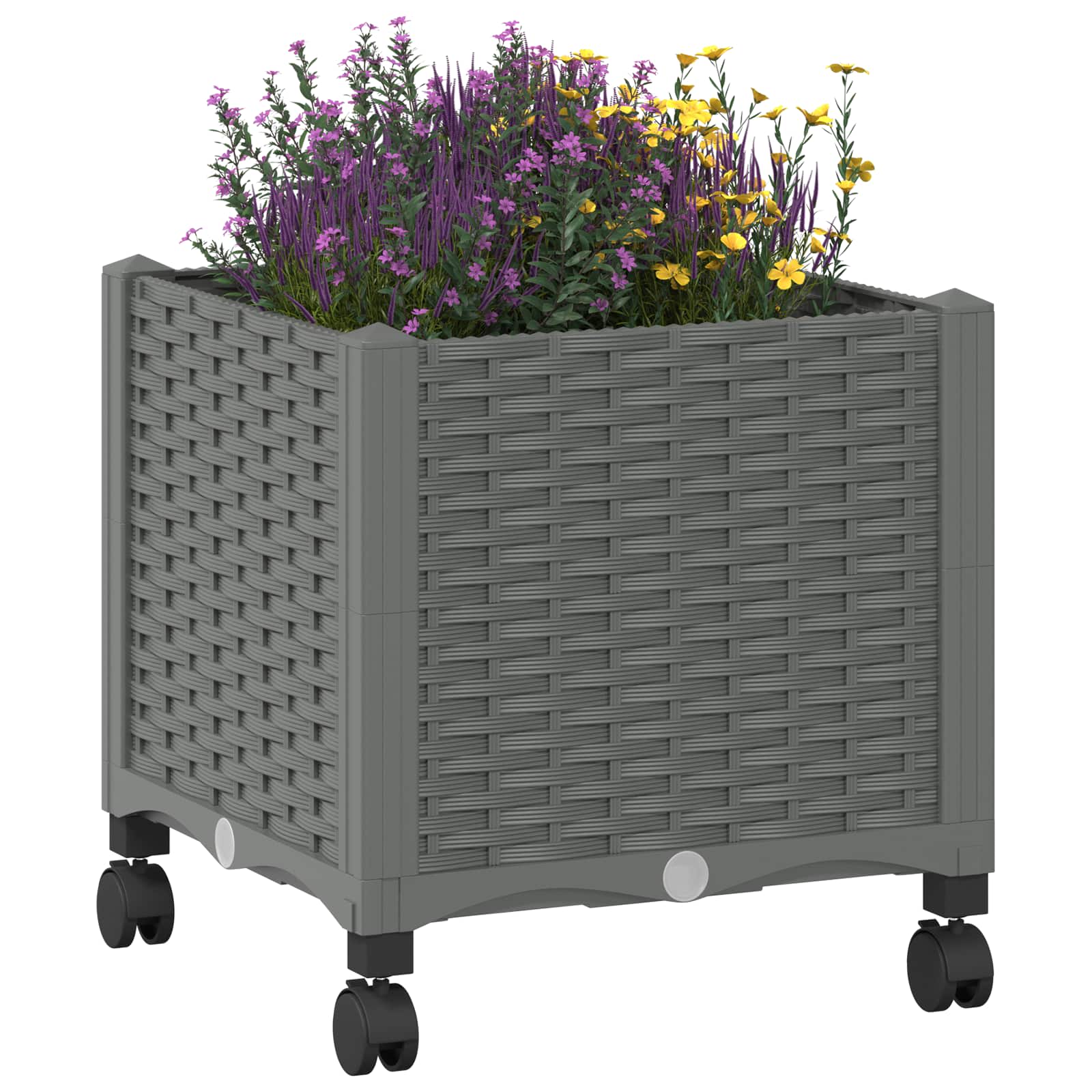 vidaXL Κήπος Γλαστράκι με Ροδάκια Ανοιχτό γκρι 40 x 40 x 48 cm PP - Image 3