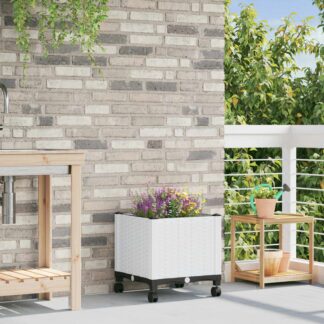 vidaXL Κήπος Γλαστράκι με Ροδάκια Λευκό 40 x 40 x 48 cm PP