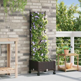 vidaXL Γλάστρα κήπου με πέργκολα & τροχούς Καφέ 40 x 40 x 131,5 εκ. PP
