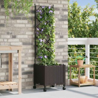 vidaXL Γλάστρα κήπου με πέργκολα & τροχούς Καφέ 40 x 40 x 149 εκ PP