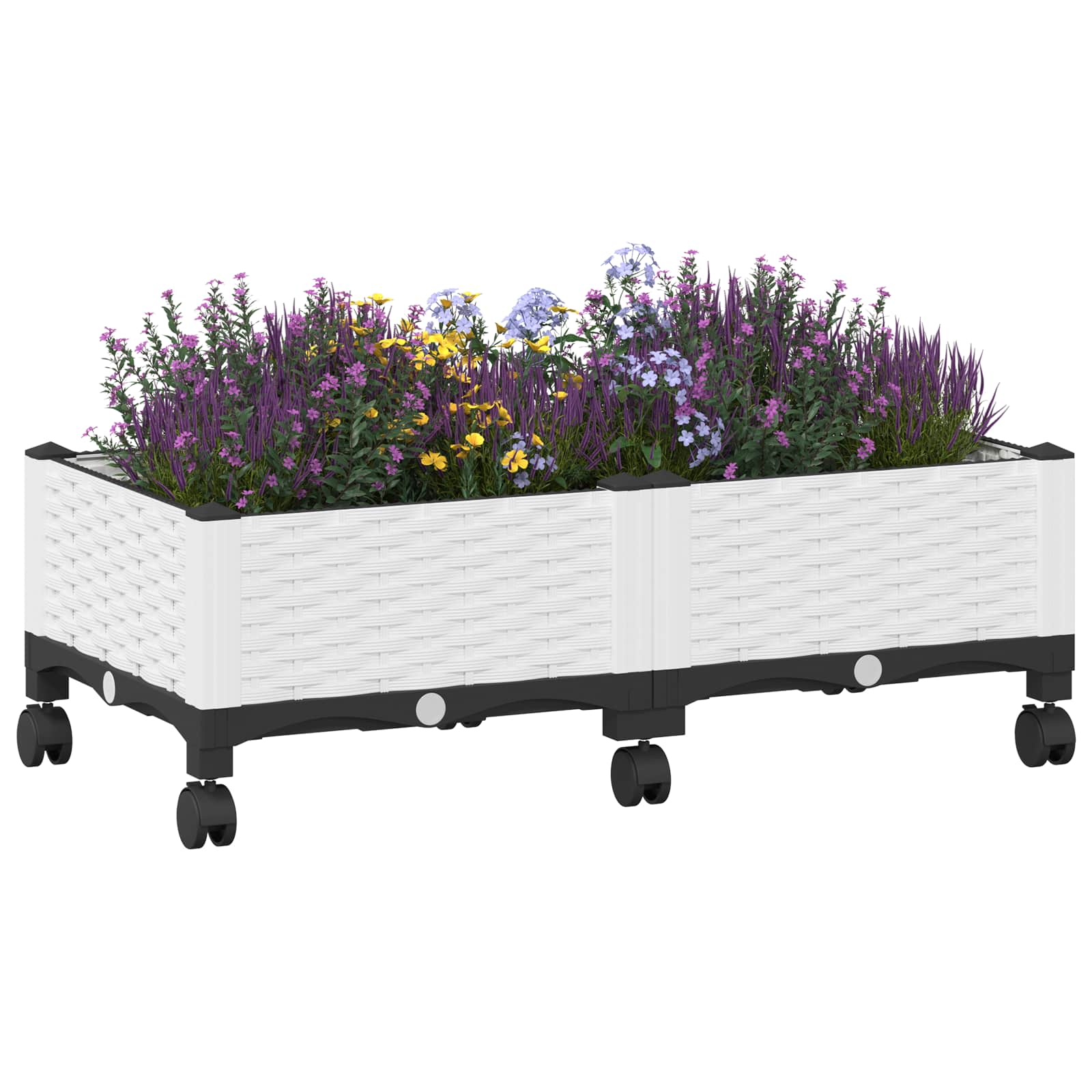 vidaXL Κήπος Γλαστράκι με Ροδάκια Λευκό 80 x 40 x 33 cm PP - Image 3