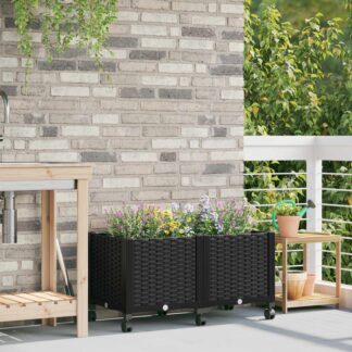 vidaXL Κήπος Γλαστράκι με Ροδάκια Μαύρο 80 x 40 x 44 εκ PP