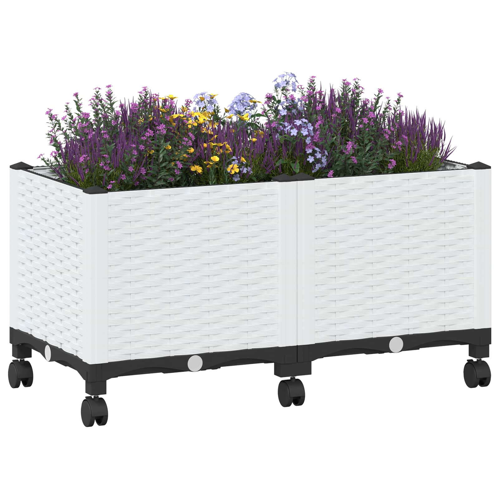 vidaXL Κήπος Γλαστράκι με Ροδάκια Λευκό 80 x 40 x 48 cm PP - Image 3