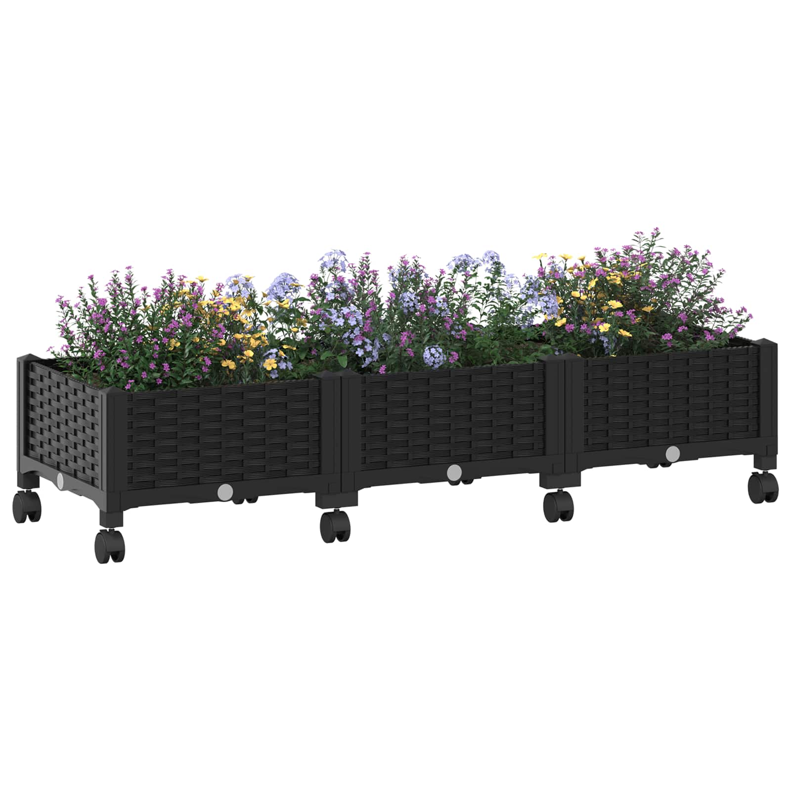 vidaXL Κήπος Γλαστράκι με Ροδάκια Μαύρο 120 x 40 x 29 εκ PP - Image 3