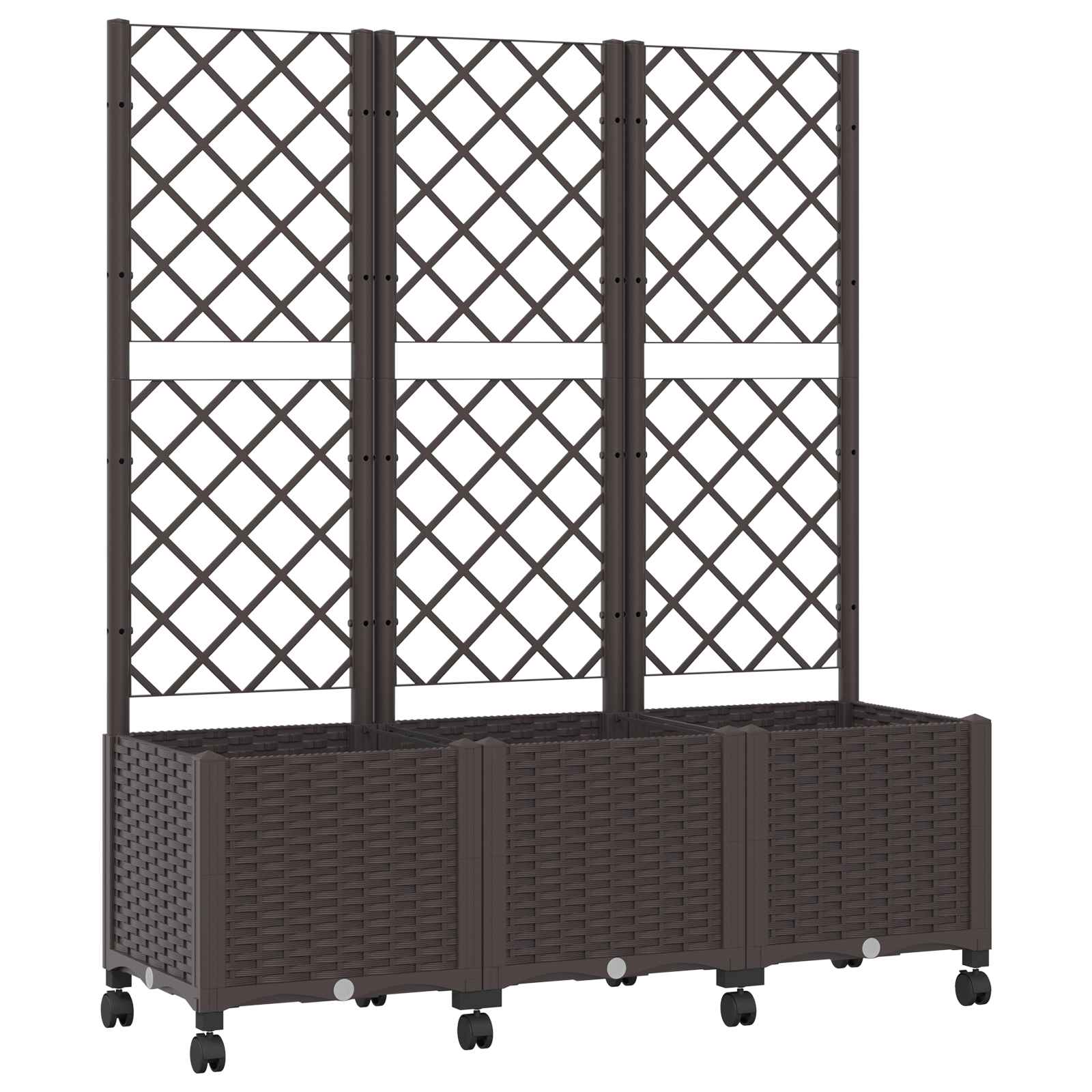 vidaXL Γλάστρα κήπου με πέργκολα & τροχούς Καφέ 120 x 40 x 146 εκ PP - Image 2