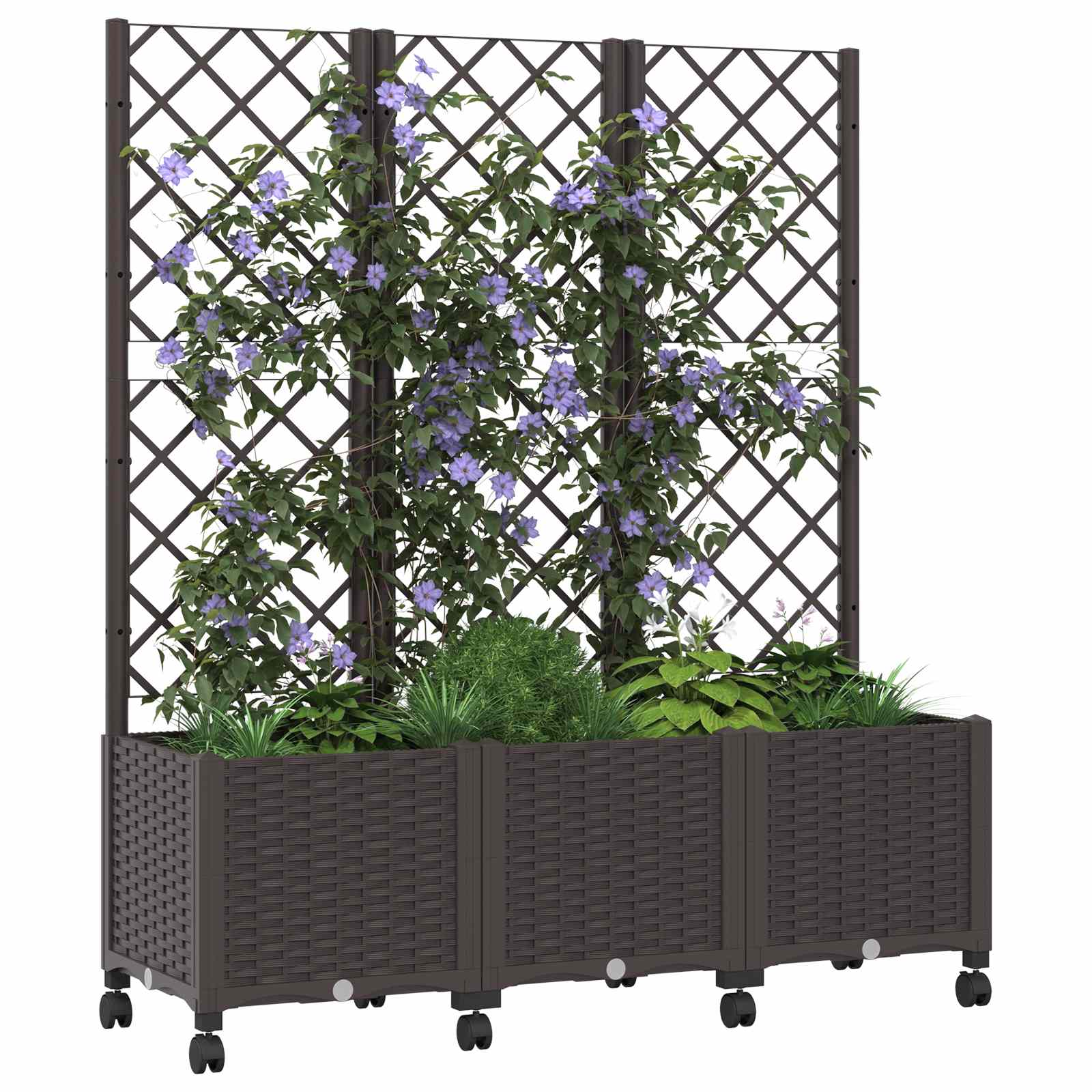 vidaXL Γλάστρα κήπου με πέργκολα & τροχούς Καφέ 120 x 40 x 146 εκ PP - Image 3