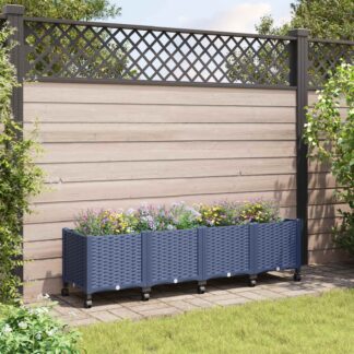 vidaXL Κήπος Γλαστράκι με Ροδάκια Μπλε Γκρι 160 x 40 x 48 cm PP