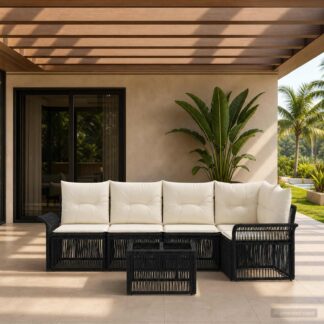 vidaXL Σετ Καναπέ Κήπου 6 τμχ. Μαύρο συνθετικό ρατάν