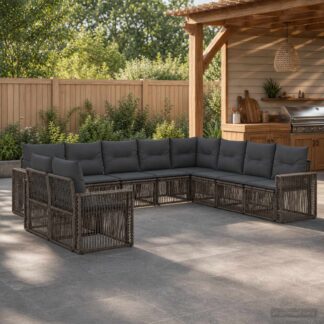 vidaXL Σετ Καναπέ Κήπου 10 τμχ. Γκρι και Σκούρο Γκρι συνθετικό ρατάν