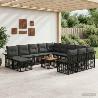 vidaXL Σετ Καναπέ Κήπου 13 pcs Μαύρο και Σκούρο Γκρίζο συνθετικό ρατάν