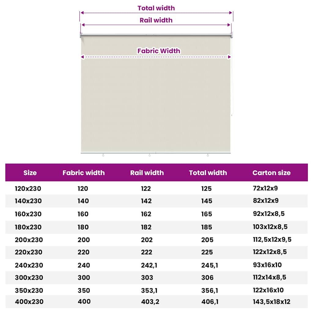 vidaXL Στόρι Σκίασης Ρόλερ Εξωτερικού Χώρου 185(Π) x 230(Υ) εκ. Κρεμ - Image 11