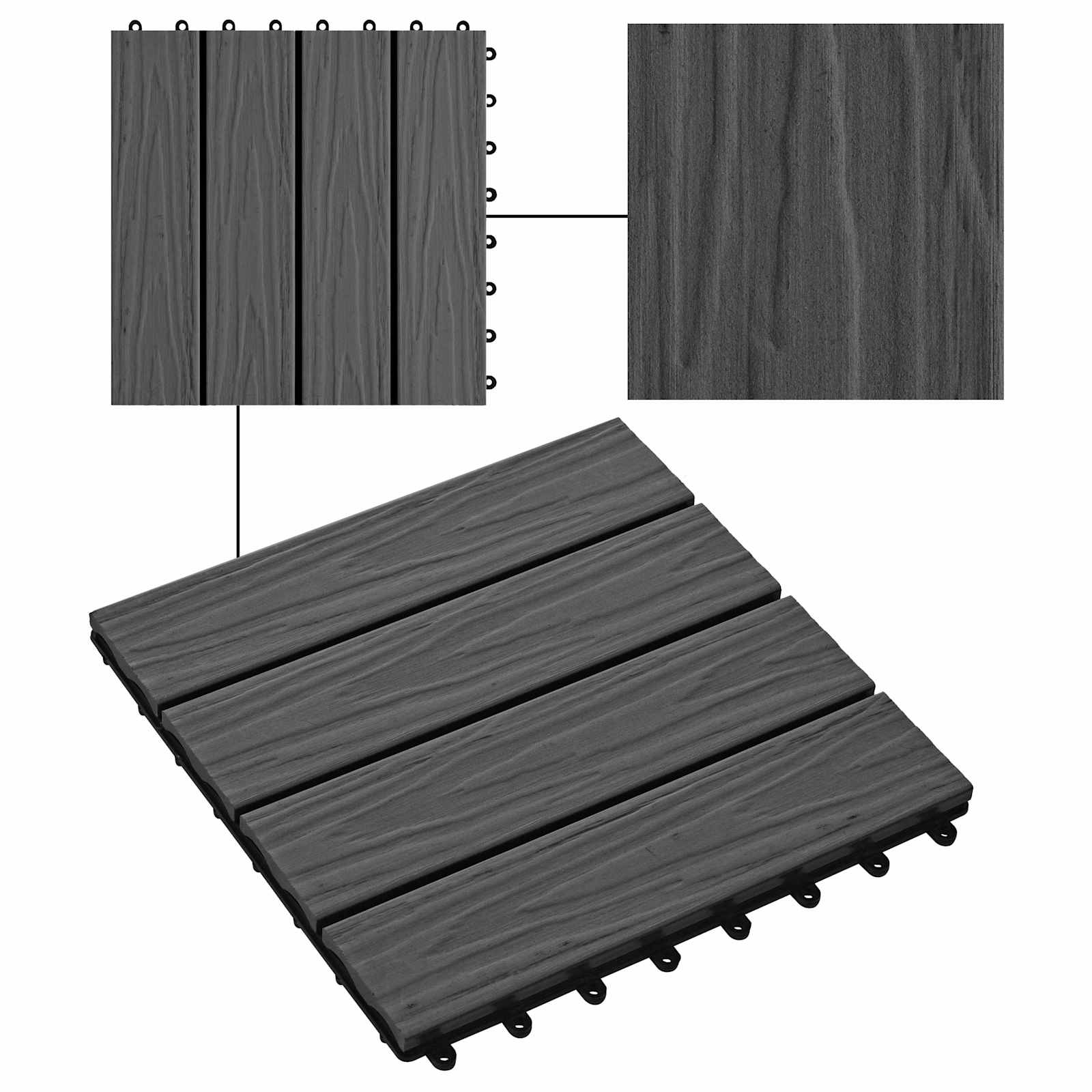 vidaXL Πλάκα Κατασκευής 3D Σχεδίαση 11 τεμ. Μαύρο 30 x 30 cm WPC - Image 7