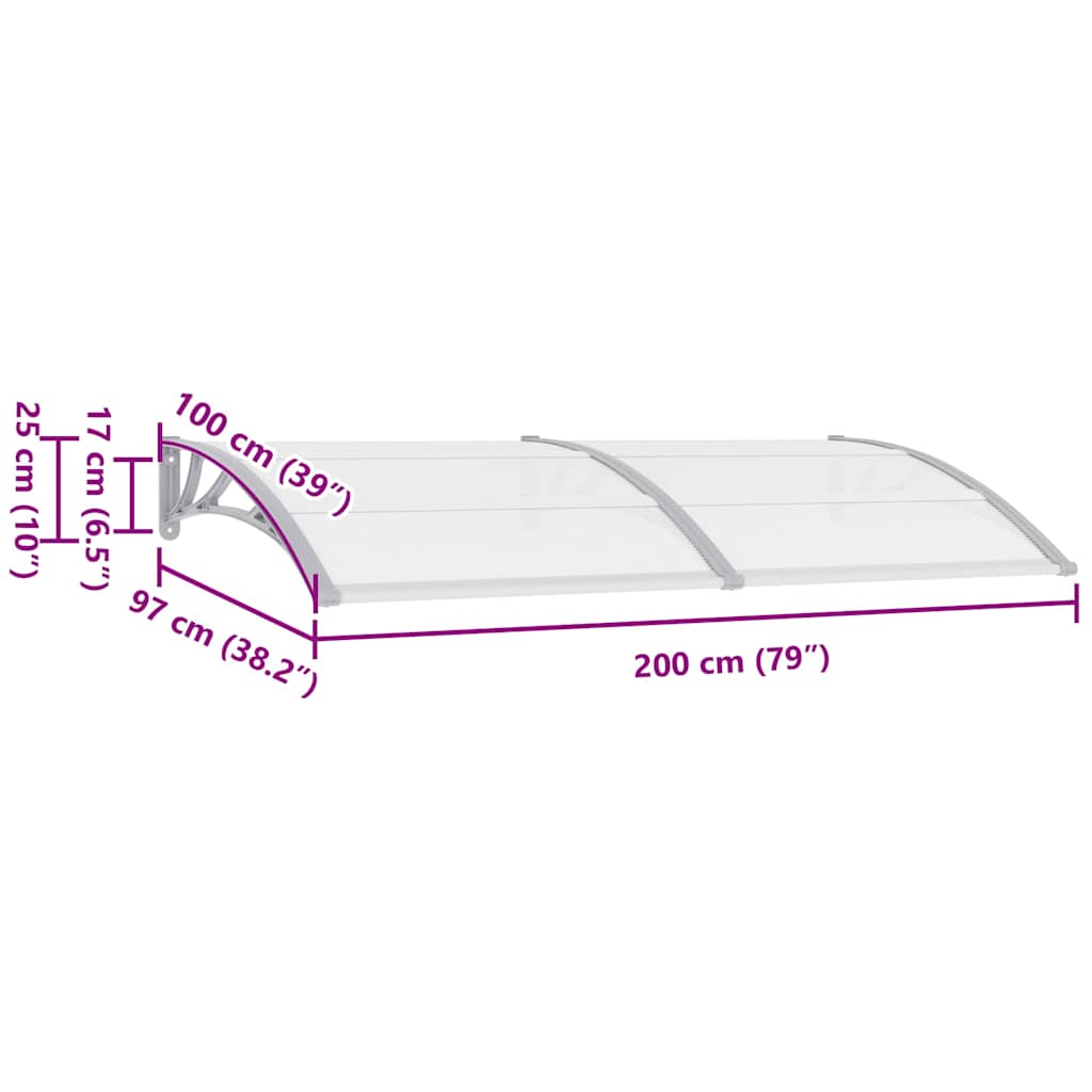 vidaXL Στέγαστρο Πόρτας Γκρι 200 x 100 εκ. Πολυανθρακικό - Image 8