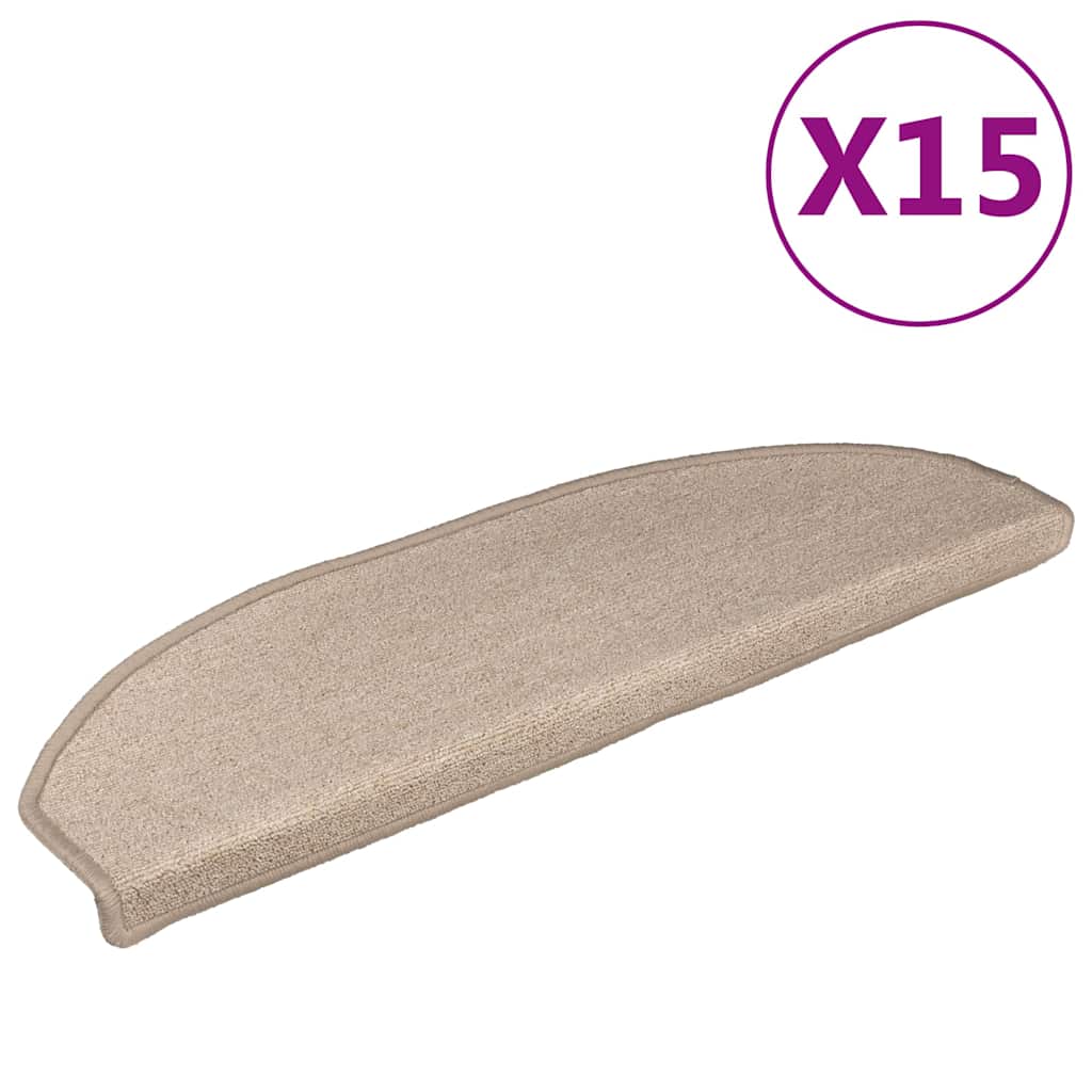 vidaXL Πατάκια Σκαλιών 15 τεμ. Μπεζ-Μπεζ Ημίκυκλα 56x17x3 εκ. - Image 2