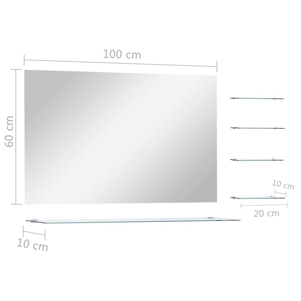 vidaXL Καθρέφτης Τοίχου Ασημί 100 x 60 εκ. με 5 Ράφια - Image 6