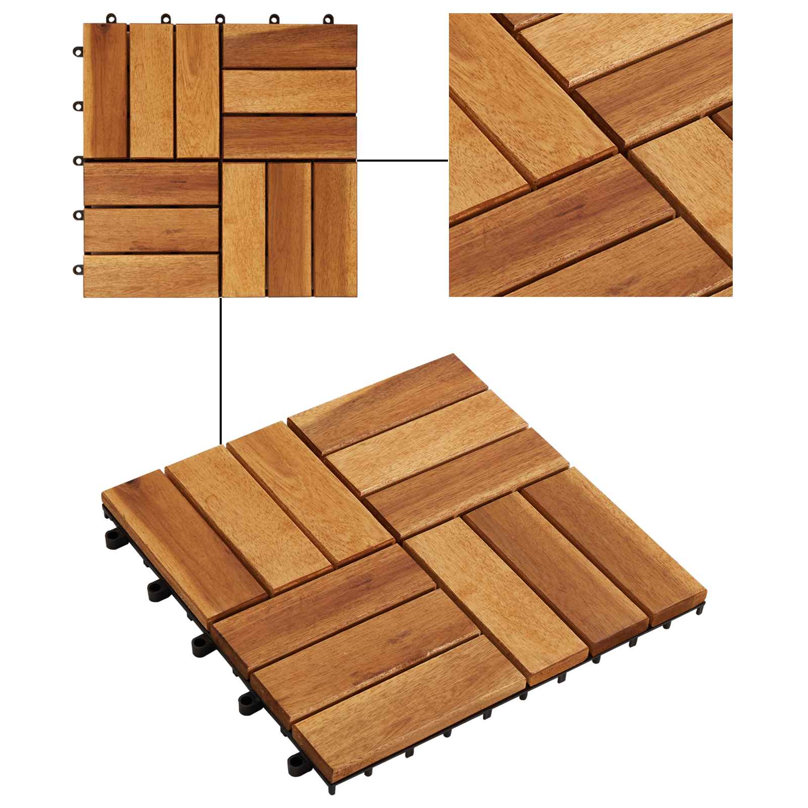 vidaXL Πλάκα Κατασκευής 10 τεμ. Καφέ 30 x 30 cm Ξύλο Ακακίας - Image 6