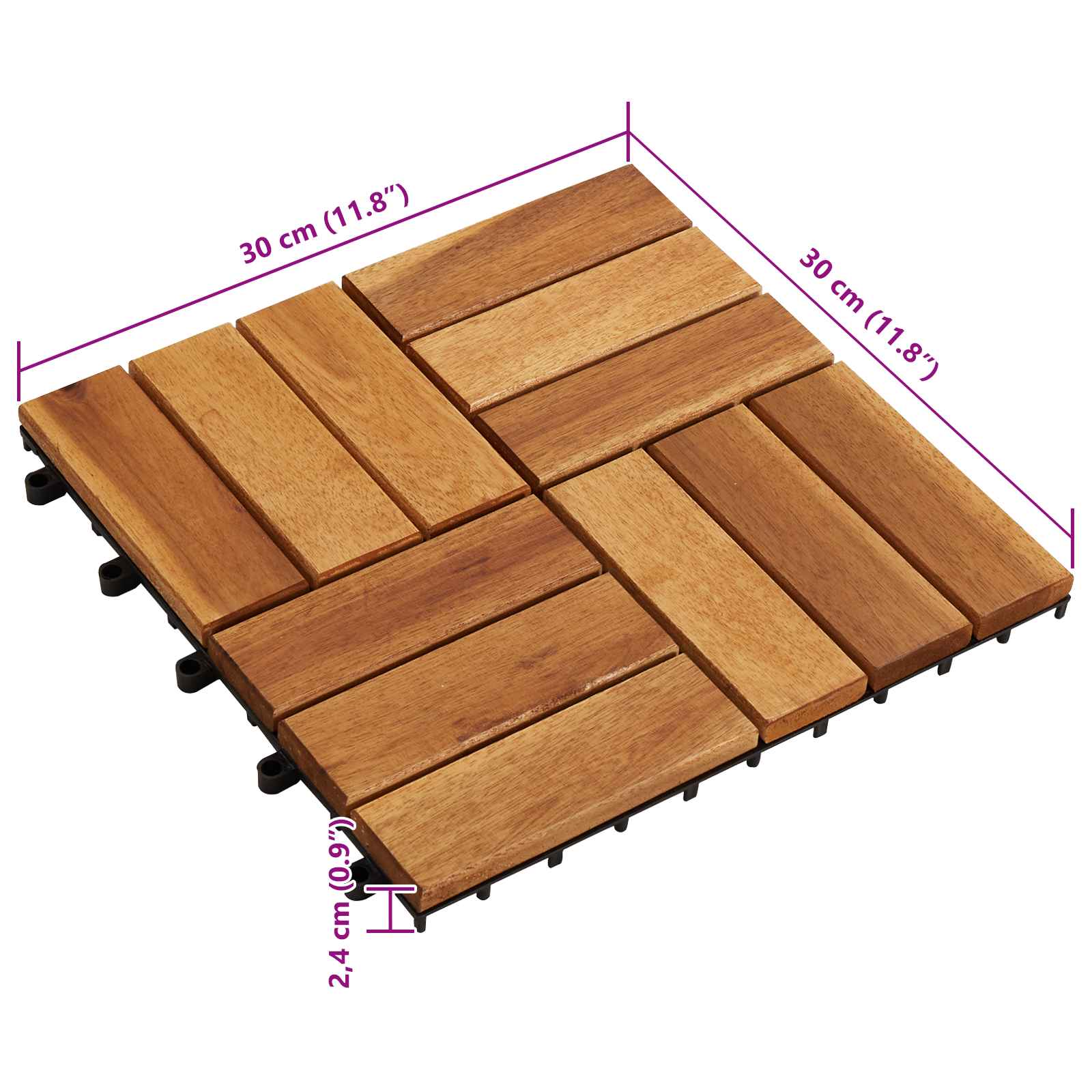 vidaXL Πλάκα Κατασκευής 10 τεμ. Καφέ 30 x 30 cm Ξύλο Ακακίας - Image 7