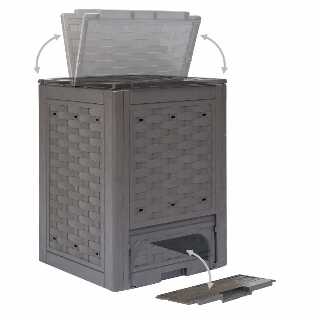 vidaXL Κομποστοποιητής Κήπου Καφέ 60x60x83 εκ. 300 L Πλαστικό Ρατάν - Image 6